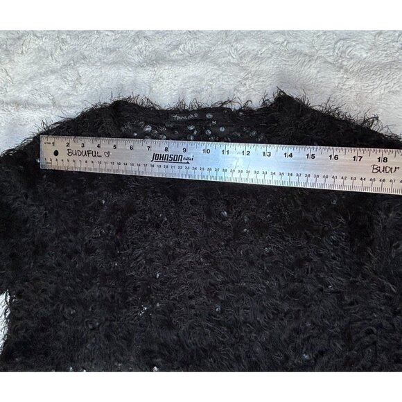 Tara Vao Women's Fuzzy Sweater Medium Open Knit Sheer Faux Fur Black Cozy - Picture 5 of 8